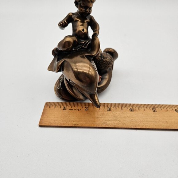 Vintage 1977 Giovanni Schoeman Cold Cast Bronze Sculpture Cherub Boy on Dolphin - Picture 9 of 10